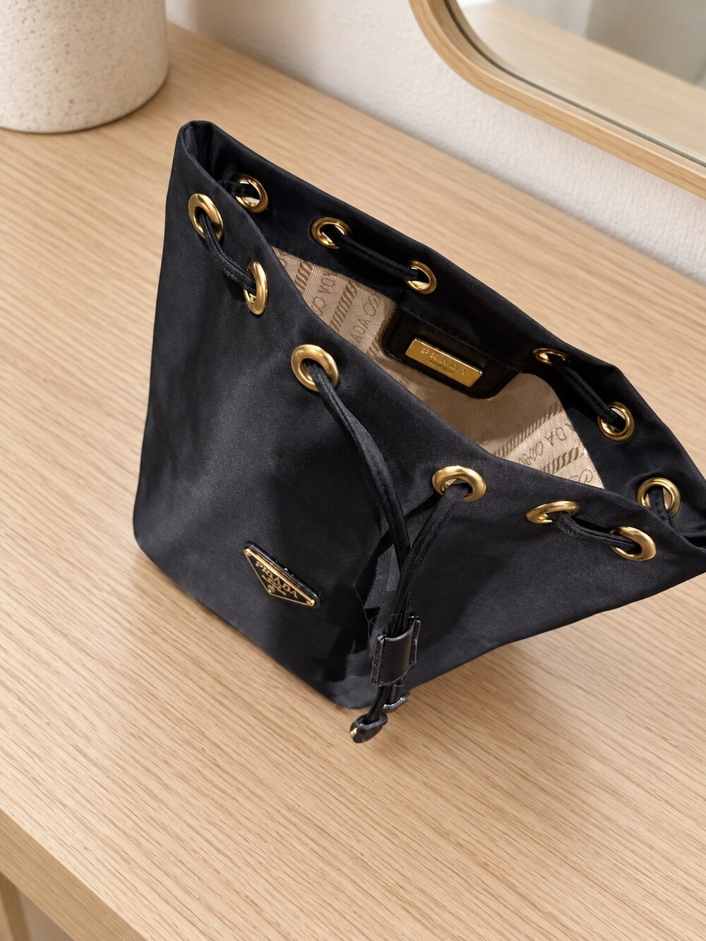 Prada Black Drawstring Makeup Bag | Metallic Accents - Picture 6 of 6